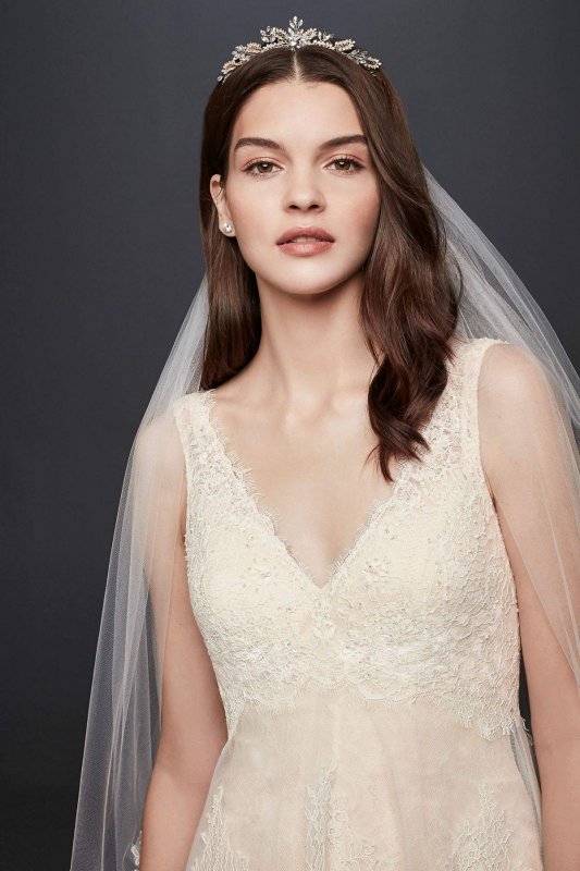 Banded Eyelash Lace Layered Wedding Dress MS251189