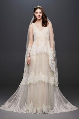 Banded Eyelash Lace Layered Wedding Dress MS251189