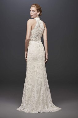 Lace High-Neck Halter Sheath Wedding Dress MS251192