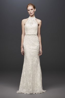 Lace High-Neck Halter Sheath Wedding Dress MS251192