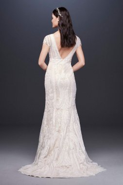 Laser-Cut Lace Illusion Cap Sleeve Wedding Dress MS251194