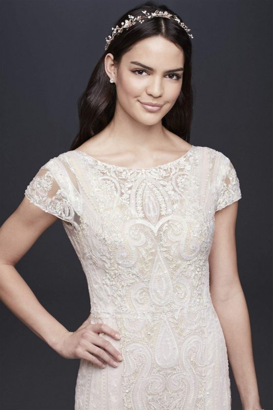 Laser-Cut Lace Illusion Cap Sleeve Wedding Dress MS251194
