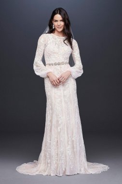 Bishop Sleeve Lace Sheath Wedding Dress MS251195