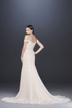 Swag Sleeve Layered Lace Trumpet Wedding Dress MS251196