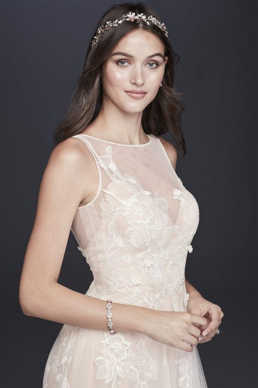 Embroidered Floral Tulle A-Line Wedding Dress MS251197