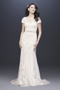 Embroidered Illusion Cap Sleeve Wedding Dress MS251199