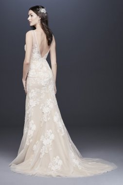 Plunging Lace Wedding Gown with Floral Applique MS251200