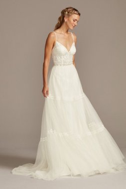 Corset Bodice Tiered Chiffon A-Line Wedding Dress MS251209