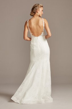 Floral Applique Illusion V-Back Wedding Dress MS251211