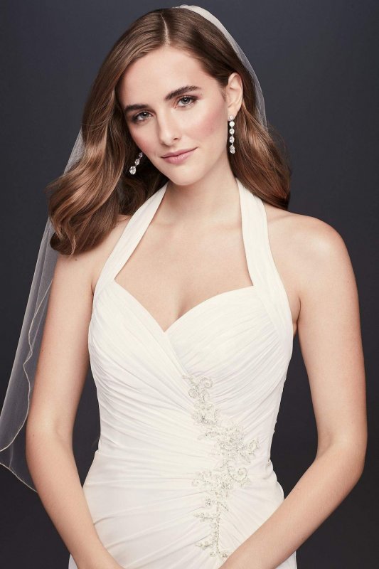 Halter Pleated Sheath Wedding Dress with Applique Collection OP1340
