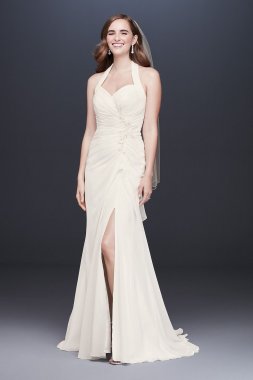 Halter Pleated Sheath Wedding Dress with Applique Collection OP1340