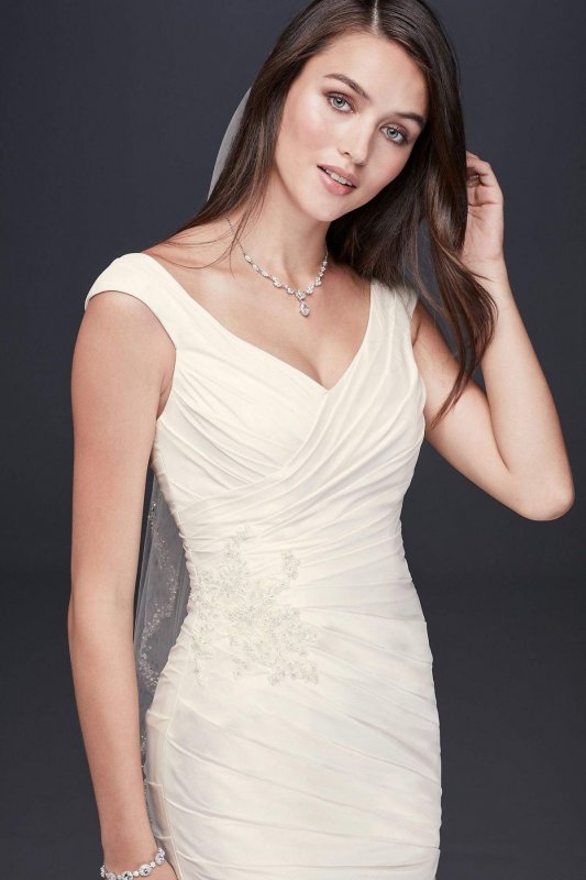 Ruched Taffeta Cap Sleeve Trumpet Wedding Dress Collection OP1341