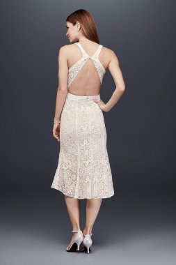 Knee-Length Lace Sheath Dress with Flounce Hem SDWG0609