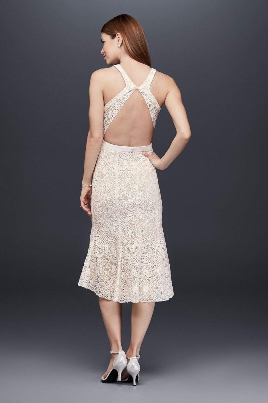 Knee-Length Lace Sheath Dress with Flounce Hem SDWG0609