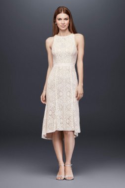 Knee-Length Lace Sheath Dress with Flounce Hem SDWG0609