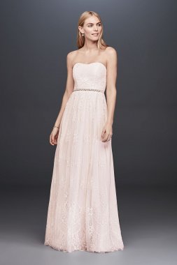 Soft Floral Lace Sheath Gown with Blush Lining SDWG0622