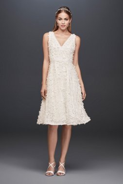 3D Floral V-Neck Short Dress with Structured Hem SDWG0676