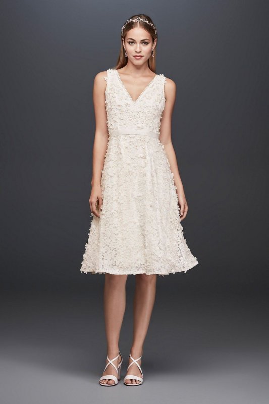 3D Floral V-Neck Short Dress with Structured Hem SDWG0676