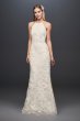 Sequin Leaf-Appliqued High Neck Sheath Gown SDWG0686