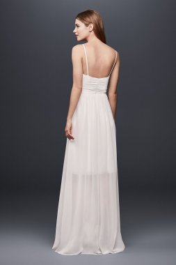 Pleated Chiffon Gown with Ribbon Straps and Lace SDWG0688