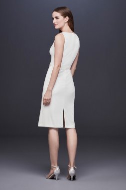 Short Stretch Crepe Wedding Dress with Beaded Belt SDWG0696