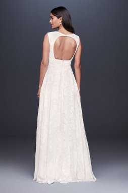 Floral Chiffon Burnout A-Line Gown with Cutout SDWG0745