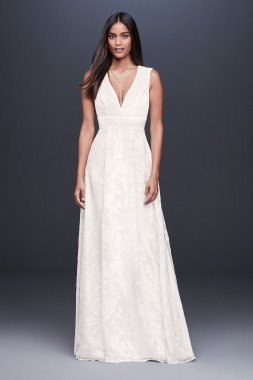 Floral Chiffon Burnout A-Line Gown with Cutout SDWG0745