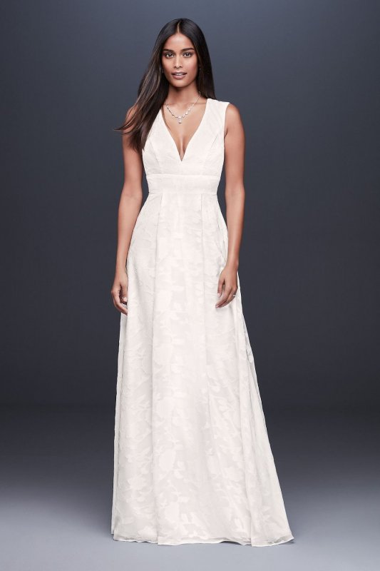 Floral Chiffon Burnout A-Line Gown with Cutout SDWG0745