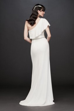 One-Shoulder Flounce Stretch Crepe Belted Sheath SDWG0752