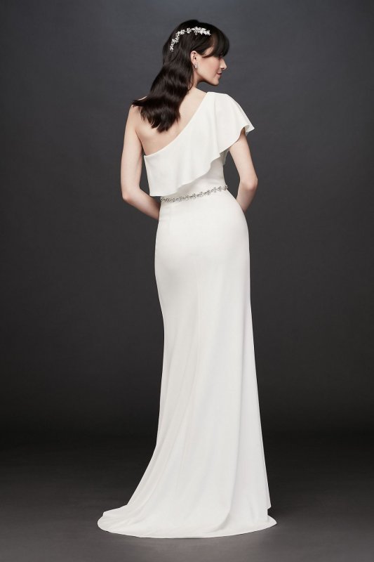 One-Shoulder Flounce Stretch Crepe Belted Sheath SDWG0752