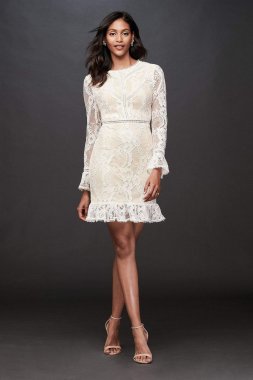 Lace Illusion Short Dress with Flounce Trim SDWG0772