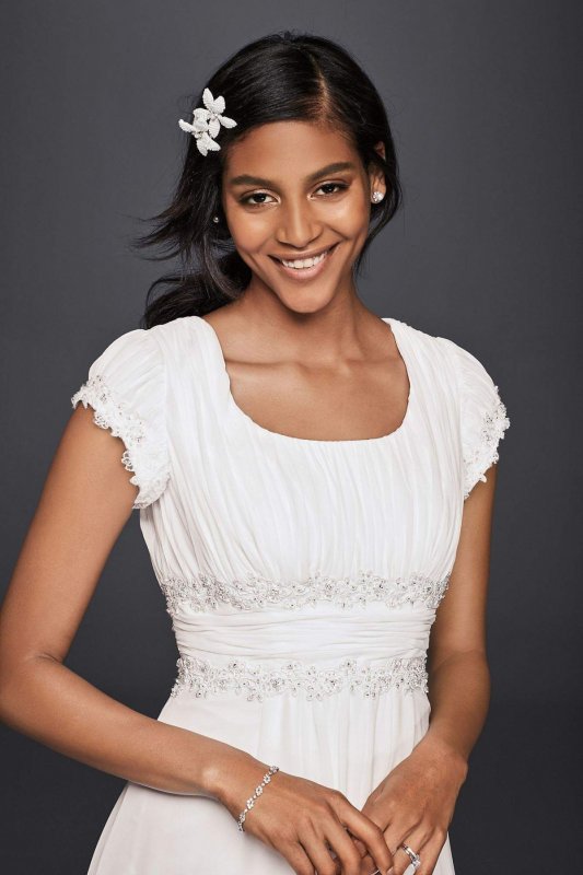 Short Sleeved Empire Waist Chiffon Wedding Dress Collection SLV9743