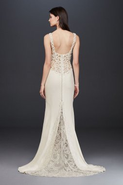 Beaded Illusion and Crepe Sheath Wedding Dress SV771