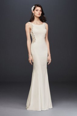 Beaded Illusion and Crepe Sheath Wedding Dress SV771