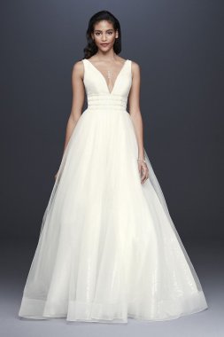 Plunging Sequin Tulle Ball Gown Wedding Dress SV821
