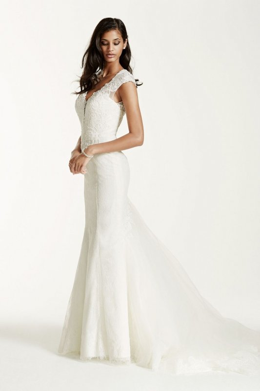 Illusion Deep Plunge Neckline Lace Trumpet Gown SWG681