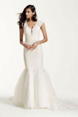 Illusion Deep Plunge Neckline Lace Trumpet Gown SWG681