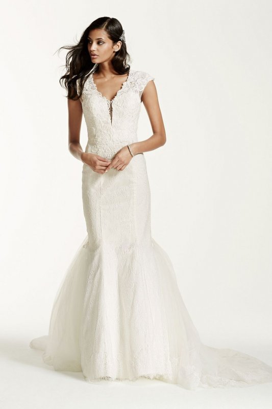 Illusion Deep Plunge Neckline Lace Trumpet Gown SWG681