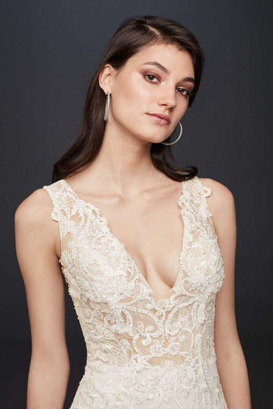 Plunging Illusion Bodice Lace Wedding Dress SWG772
