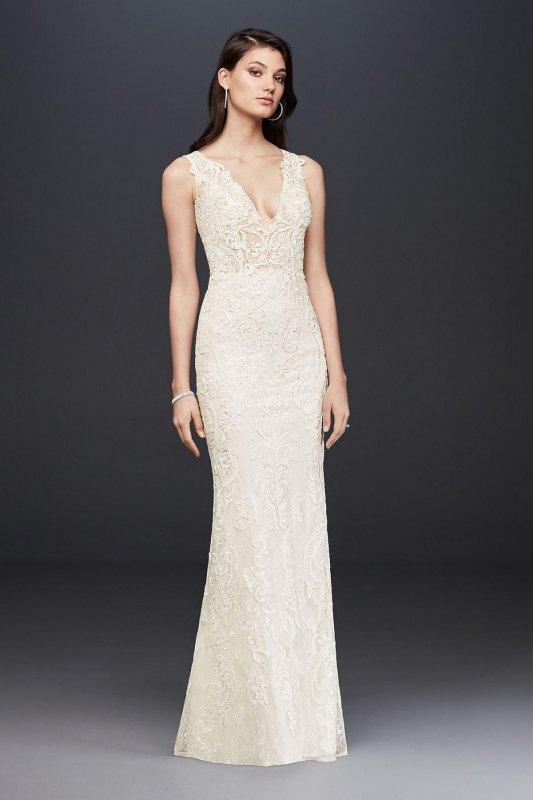Plunging Illusion Bodice Lace Wedding Dress SWG772