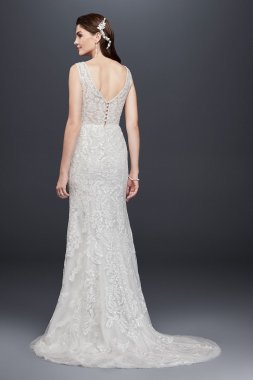 Plunging V-Neck Beaded Illusion Wedding Dress SWG785
