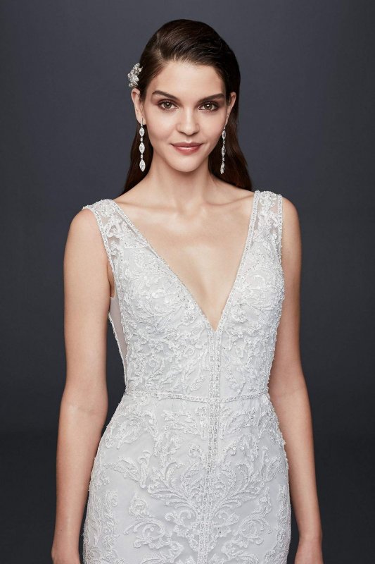 Plunging V-Neck Beaded Illusion Wedding Dress SWG785