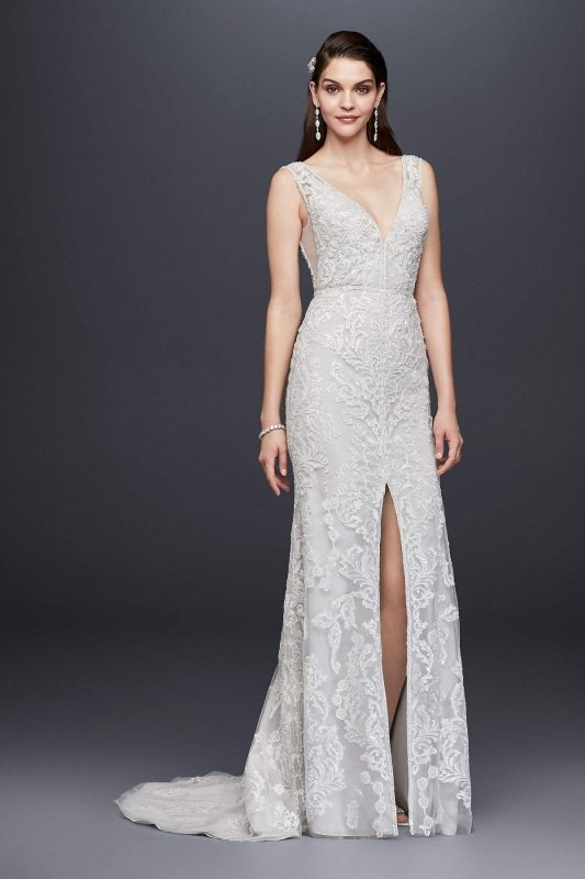Plunging V-Neck Beaded Illusion Wedding Dress SWG785
