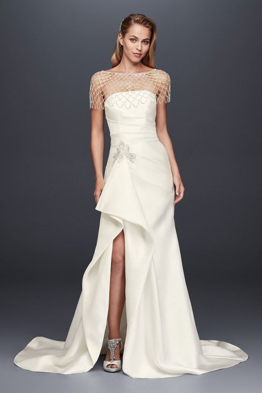Mikado Sheath Wedding Dress with Slit Skirt SWG788