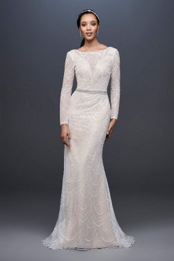 Allover Sequin Art Deco Sheath Wedding Dress SWG799