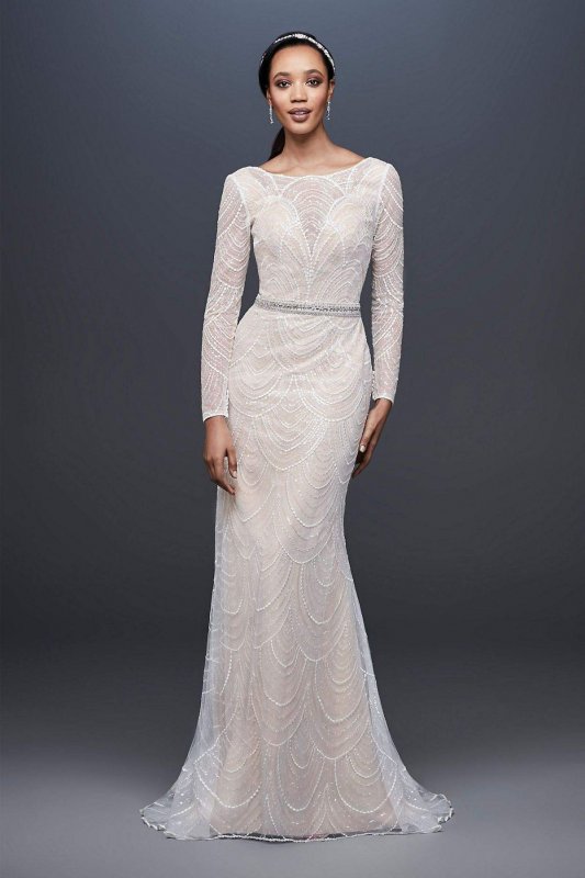 Allover Sequin Art Deco Sheath Wedding Dress SWG799