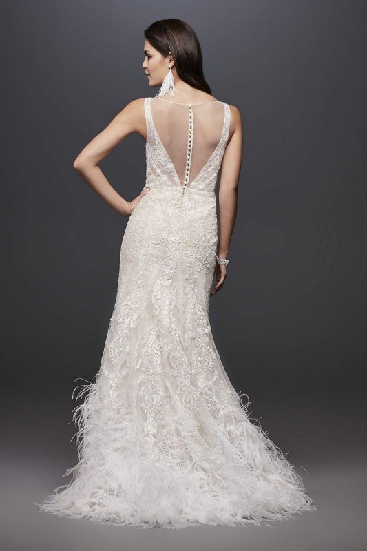 Lace Mermaid Wedding Dress with Feather Skirt SWG800