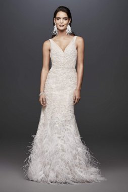 Lace Mermaid Wedding Dress with Feather Skirt SWG800