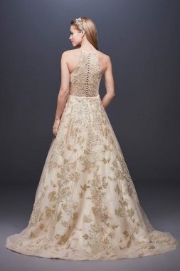 Allover Lace Applique Halter Ball Gown SWG801