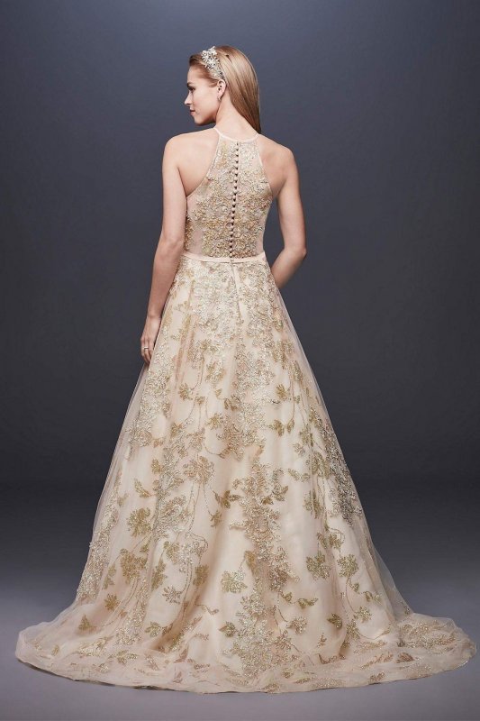 Allover Lace Applique Halter Ball Gown SWG801